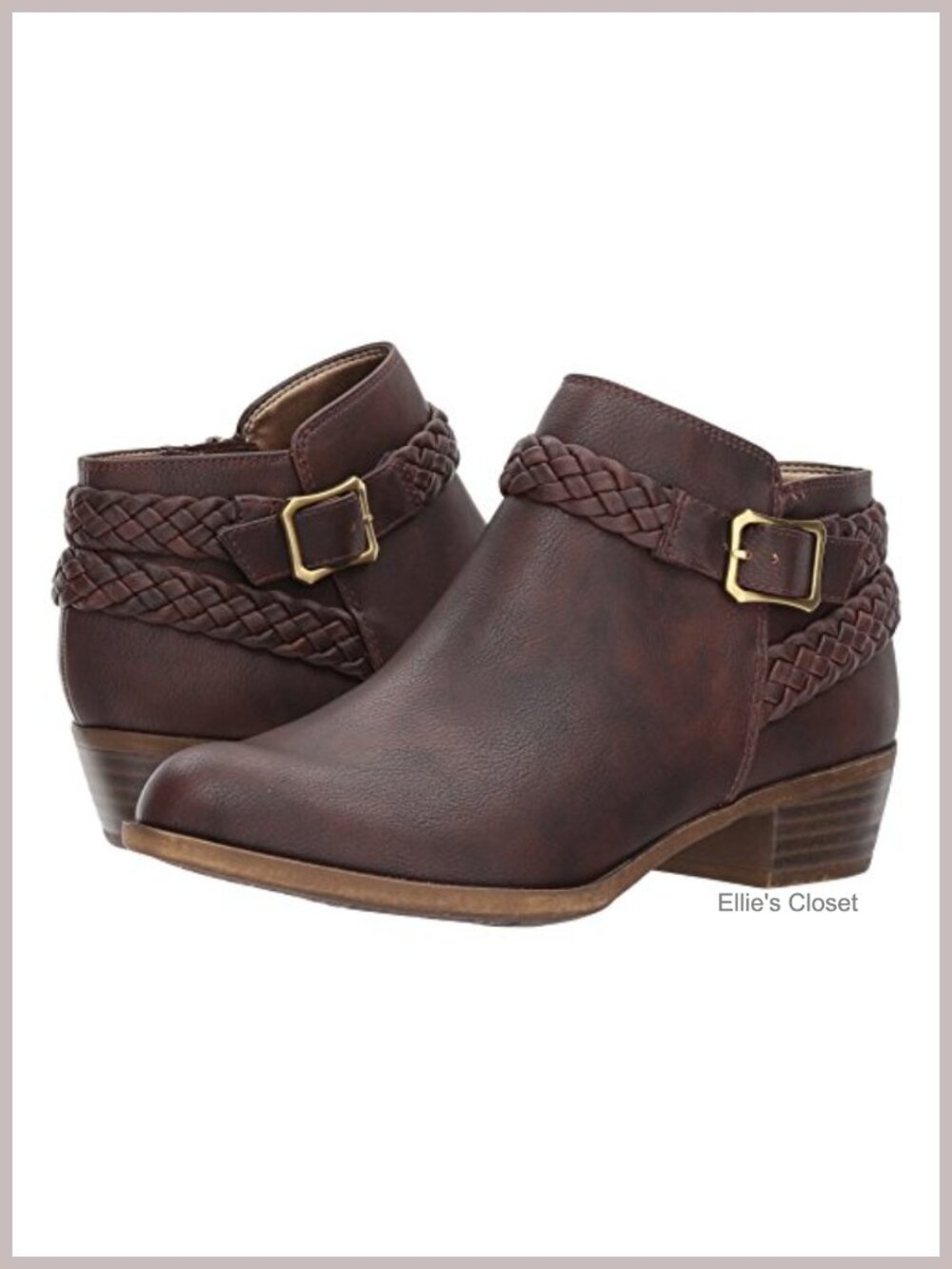 Faux Leather Ankle Bootie Stacked Heel Round Toe Buckle Casual